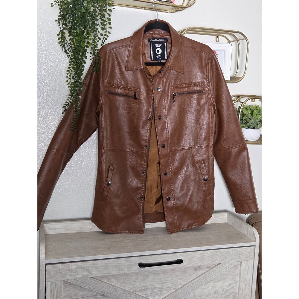 Fried Denim Premium Denim Collection Brown Faux Leather Jacket Size‎ S